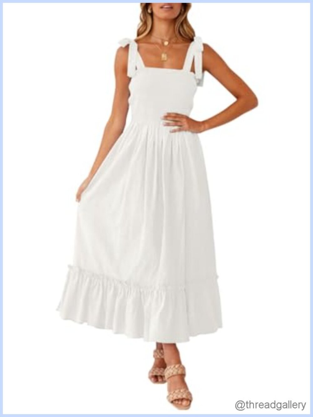 Womens Boho Spaghetti Strap Maxi Dress Floral Tiered Summer Casual
